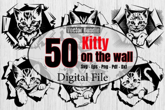 Kitty on the Wall SVG Bundle, Funny Cat